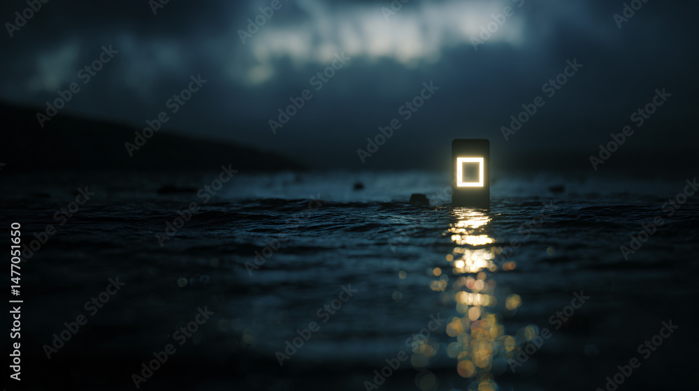 Poster smartphone showing no signal at sea with technical difficulties.