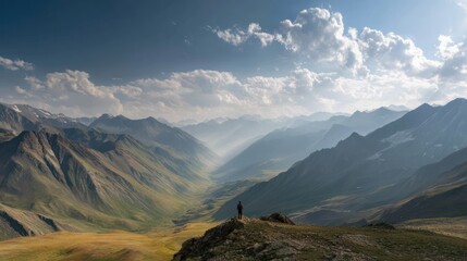Fototapeta premium Majestic Mountain Landscape with Cloudy Sky and Valley View