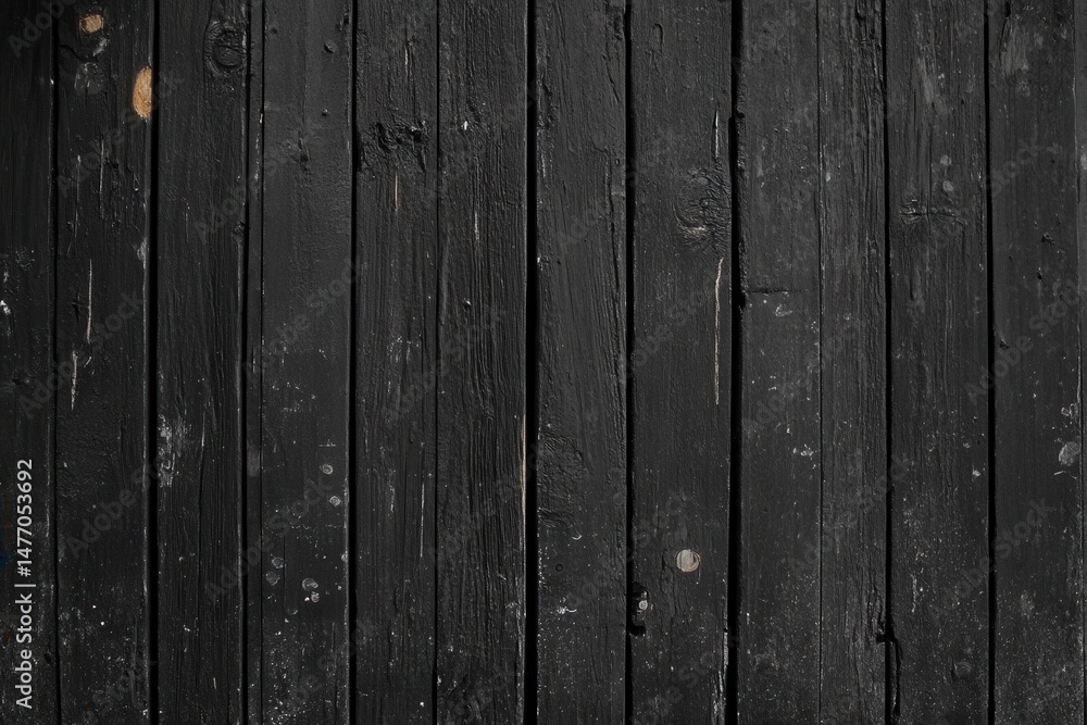Poster Dark Wooden Fence Planks Close Up Full Frame View Showing Texture and Grain in Vertical Orientation for Background or Design Element