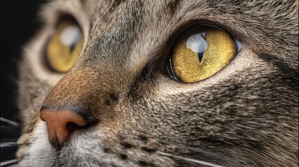 Close-Up Portrait of a Cat with Striking Yellow Eyes and Detail