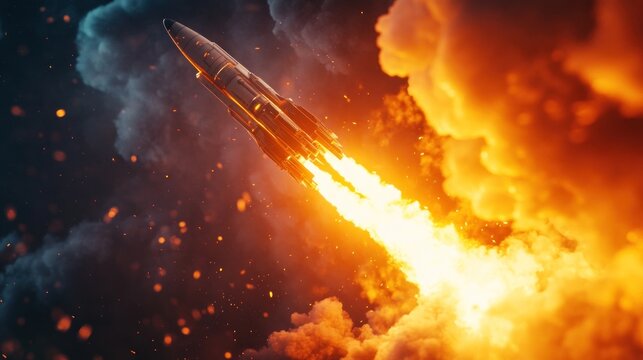 Fiery rocket launch technology concept