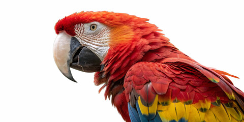 Obraz premium A stunning close-up of a Scarlet Macaw (Ara macao), a large and vibrantly colored parrot native to the lush tropical rainforests of Central and South America.