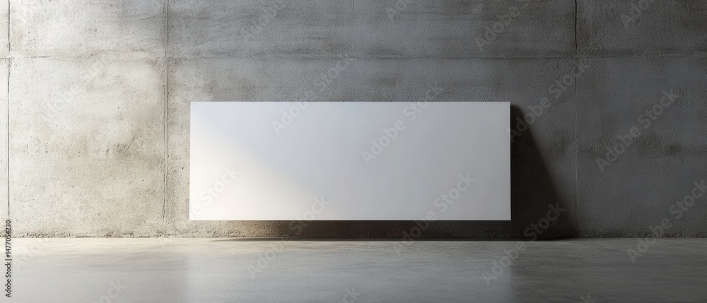 Poster White Canvas on Concrete Wall in Gallery Setting Minimalist Interior Design Mockup for Art Display and Presentation in Modern Style