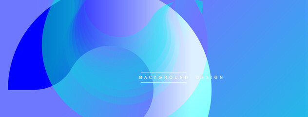Abstract blue gradients form overlapping circles. Modern design evokes fluidity, calmness, visual appeal. Background includes text background design.