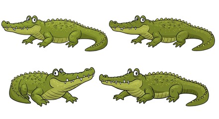 Fototapeta premium Four Cartoon Crocodiles Poses Set Wildlife Illustration