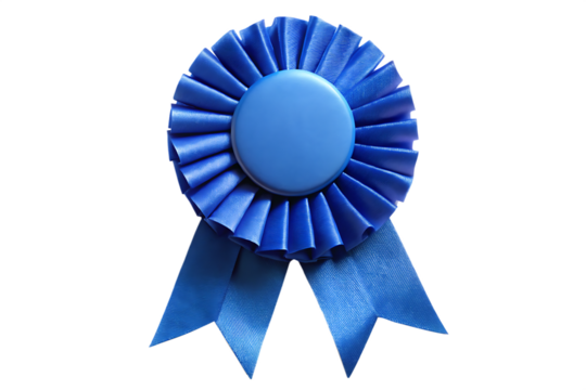 Blue ribbon award isolated on white background
