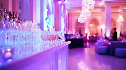 A beautifully lit bar with drinks and an event in progress
