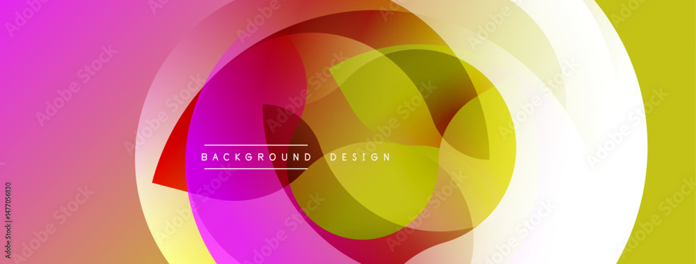 Fototapete abstract colorful layers create dynamic composition. pink, yellow, green hues blend, forming circula