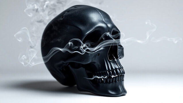 Highly detailed eerie black skull with hollow eyes symbolizing death and danger - Powered by Adobe