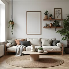 Serene Living Room Oasis: A Blend of Sleek, Wooden, and Rustic Home Decor