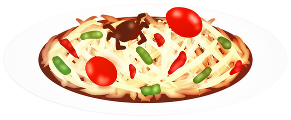 Thai Food Som Tum Crab Papaya Salad Hand Drawn Illustration