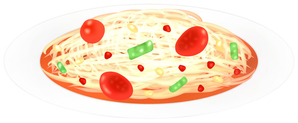 Thai Food Som Tum Thai Papaya Salad Hand Drawn Illustration