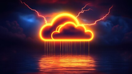 Neon cloud, stormy sky, reflected in water