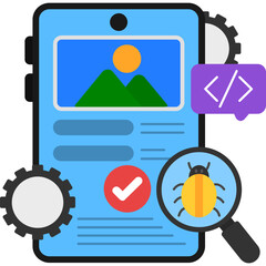 Bug Testing and App Debugging � Mobile QA Line Illustration
