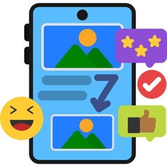 Mobile App Content Layout and Feedback � Line Illustration