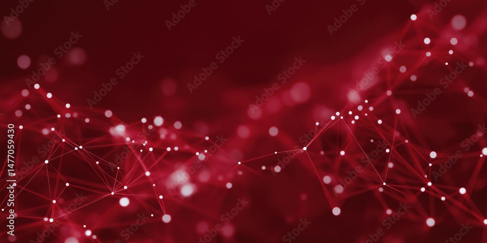 Poster abstract red network with glowing connections on a dark background