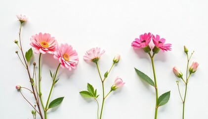 Fototapeta premium Delicate, minimalist floral sprigs on white background, light, white