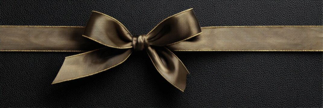 Elegant Black Ribbon Wrapping Around a Gift With a Shadowed Edge, Showcasing a Refined and Sophisticated Look for Any Occasion or Celebration