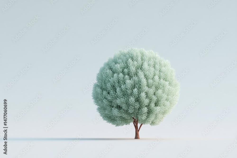 Poster minimalistic image of single shrub isolated on white backdrop