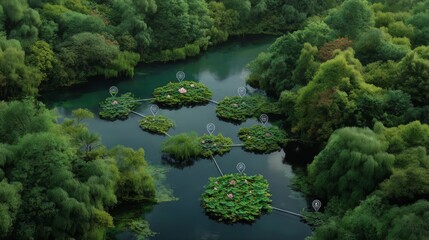 Exploring the Beauty of a Tranquil Pond with Abundant Water Plants and Surrounding Nature
