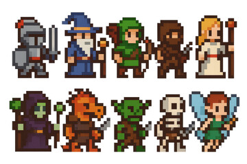 Pixel Art Characters for Fantasy Adventure Game or Illustration