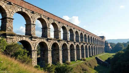 Fototapeta premium Ancient Roman aqueduct, weathered stone, historical architecture, impressive structure, ancient construction, engineering marvel , erosion, columns