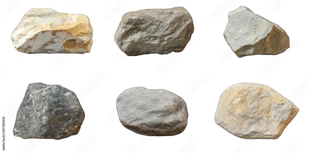 Aufkleber six different types of rocks isolated on a transparent background the rocks are various colors and s