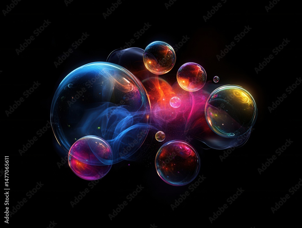Poster abstract cosmic bubbles floating in dark space digital art illustration generative ai image