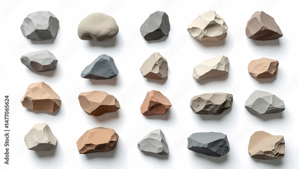 Poster various rocks displayed, showcasing an assortment of shapes and sizes