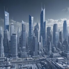 Obraz premium Blueprint city skyline, intricate lines, architectural details, geometric, draft