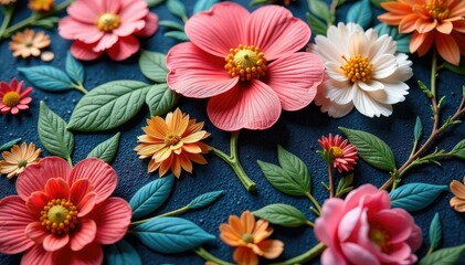 Intricate floral textile design, close-up view, texture, blossom, detail