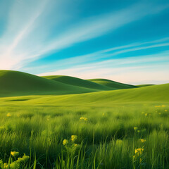 Fototapeta premium Green field and blue sky
