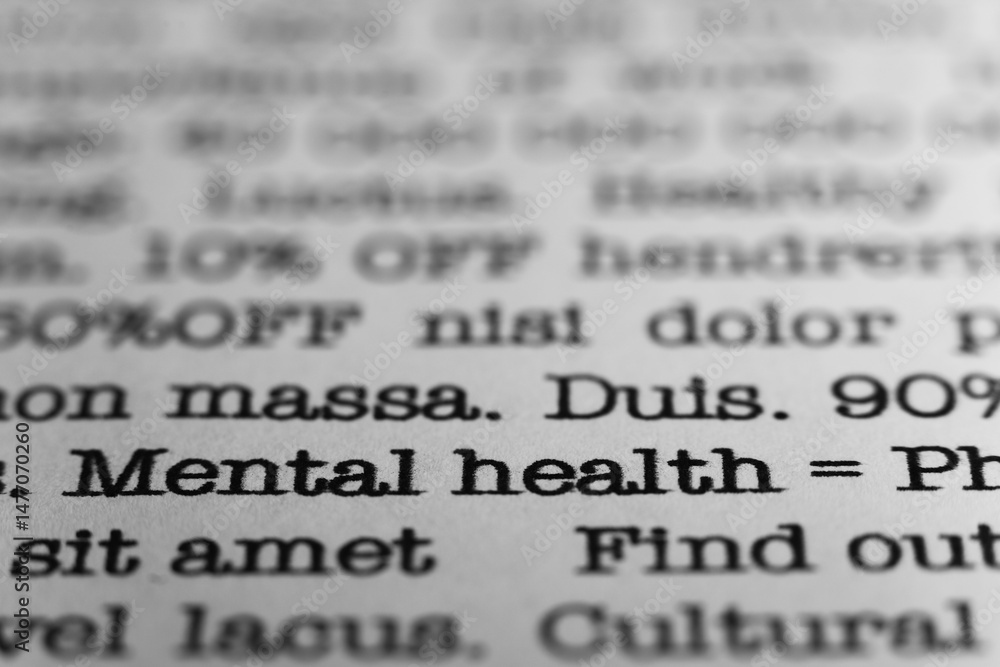 Fototapete mental health. text printed on a page. a piece of paper with a phrase written in retro typewriter fo