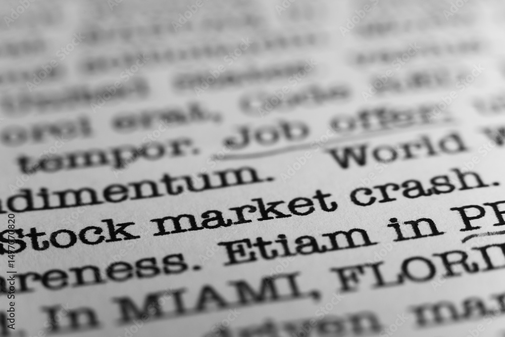 Fototapete stock market crash. text printed on a page. a piece of paper with a phrase written in retro typewrit
