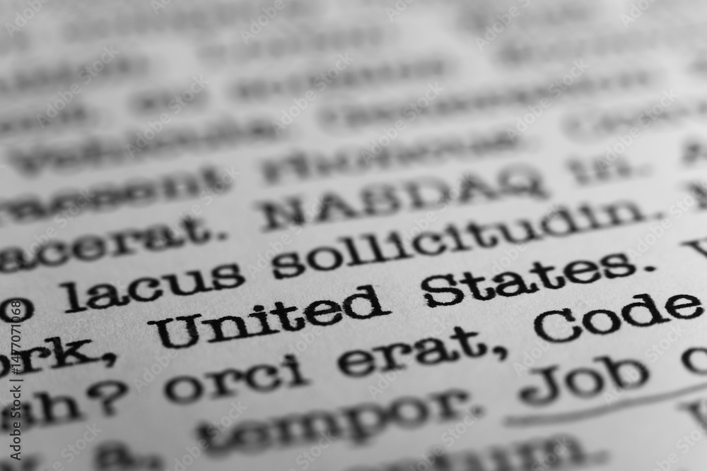 Fototapete united states. text printed on a page. a piece of paper with a phrase written in retro typewriter fo
