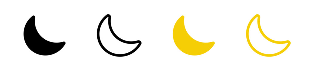 Moon crescent icon set. Half moon filled vector icon sign symbol. Half moon, crescent with star, night sky background. Vector Illustration
