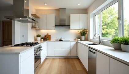 Modern kitchen renovation showcasing sleek countertops, new cabinetry, and stainless steel appliances , house, kitchen makeover