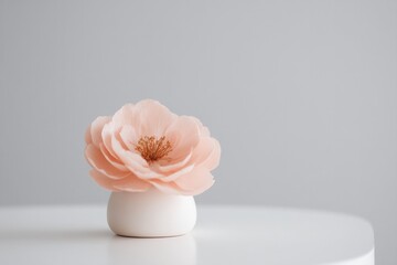 single gentle flower placed elegantly atop pristine white table symbolizes minimalist flower delivery service capturing