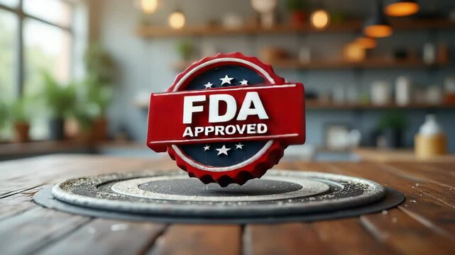 FDA Approved Concept ,FDA Approved Seal on Wooden Table, Ensuring Trust and Quality in Modern Kitchen and Interior Settings