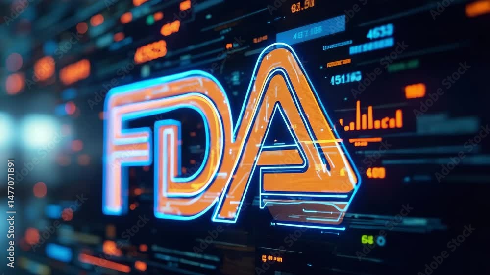 Poster fda approved concept ,futuristic digital display showcasing vibrant technology and data analytics wi