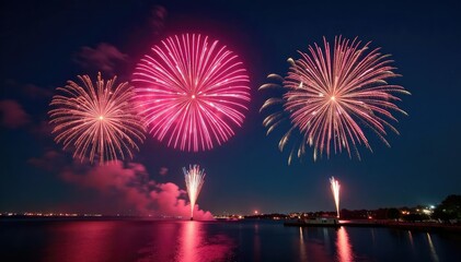 Spectacular firework display exploding in vibrant colors against a night sky, celebrating a victory , illumination, festive, night sky
