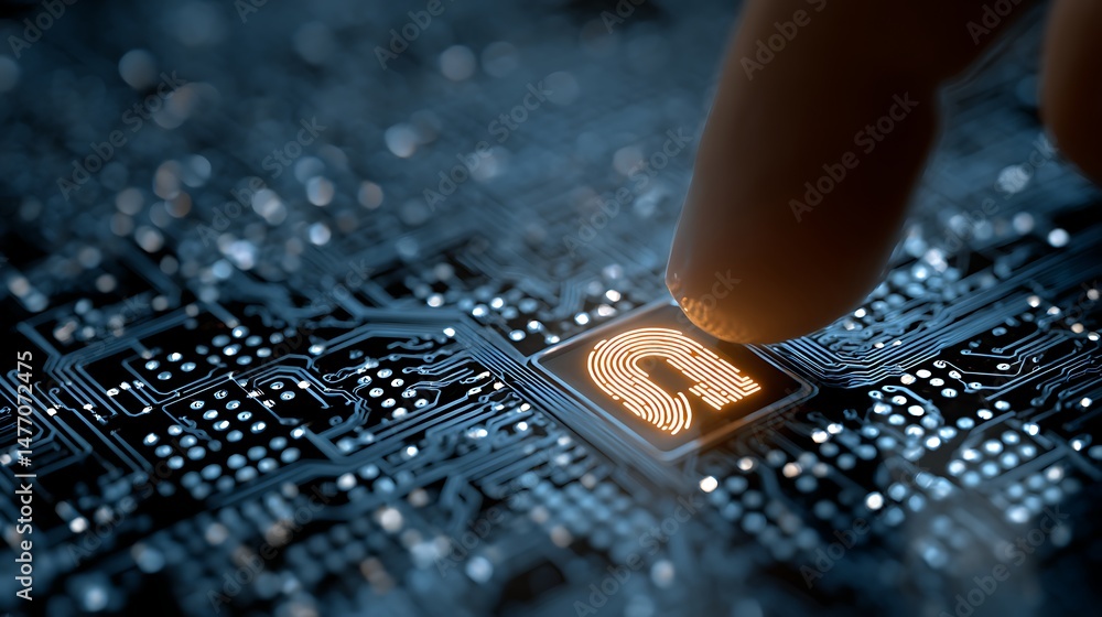 Aufkleber Finger touching key icon on circuit board symbolizing advanced security in digital technology conceptual representation of cybersecurity and data protection showcasing integration of modern computing