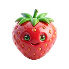 Obraz premium Strawberry 3d rendering isolated on transparent background. Cartoon plastic style