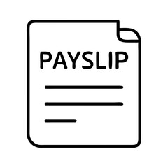 Line icon of payslip document with text, salary payment receipt or payroll concept, black and white outline symbol for finance or HR