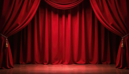Fototapeta premium Velvet stage curtain, deep red, closed, ready for the show , show, folds