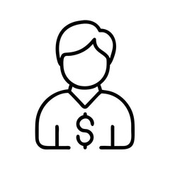 Fototapeta premium Line icon of person with dollar sign, financial user or salary concept, black and white outline symbol for business, payment or investment