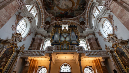Inside of a beautiful Cathedral of St. James in Innsbruck in Austria on february 12th 2025