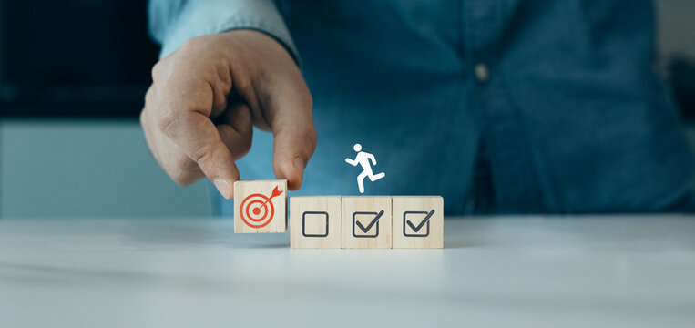 Business success and goal achievement. Business,targets, tasks tracking success, leadership, achievement concept.Concept of task completion towards success and goal.