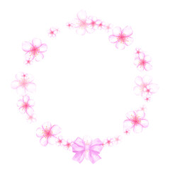 Hand drawn watercolor cherry blossom with a bow wreath frame border isolated on white background. Can be used for postcard, album, scrapbook and other printed products.