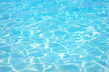 Abstract blue colored water with ripples on the surface. Turquoise water with shining texture background. Top​ view​ of blue​ water.​